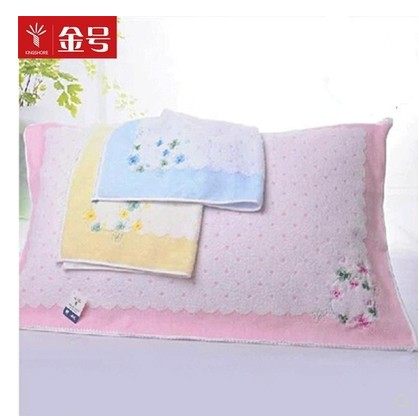 金号纯棉情侣枕巾柔软加厚小碎花图案 一对包邮80*50cm 绣花柔软