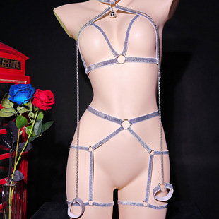 性感捆绑束缚免脱叮铛手环链条连体套装游戏装角色扮演奢华线束衣