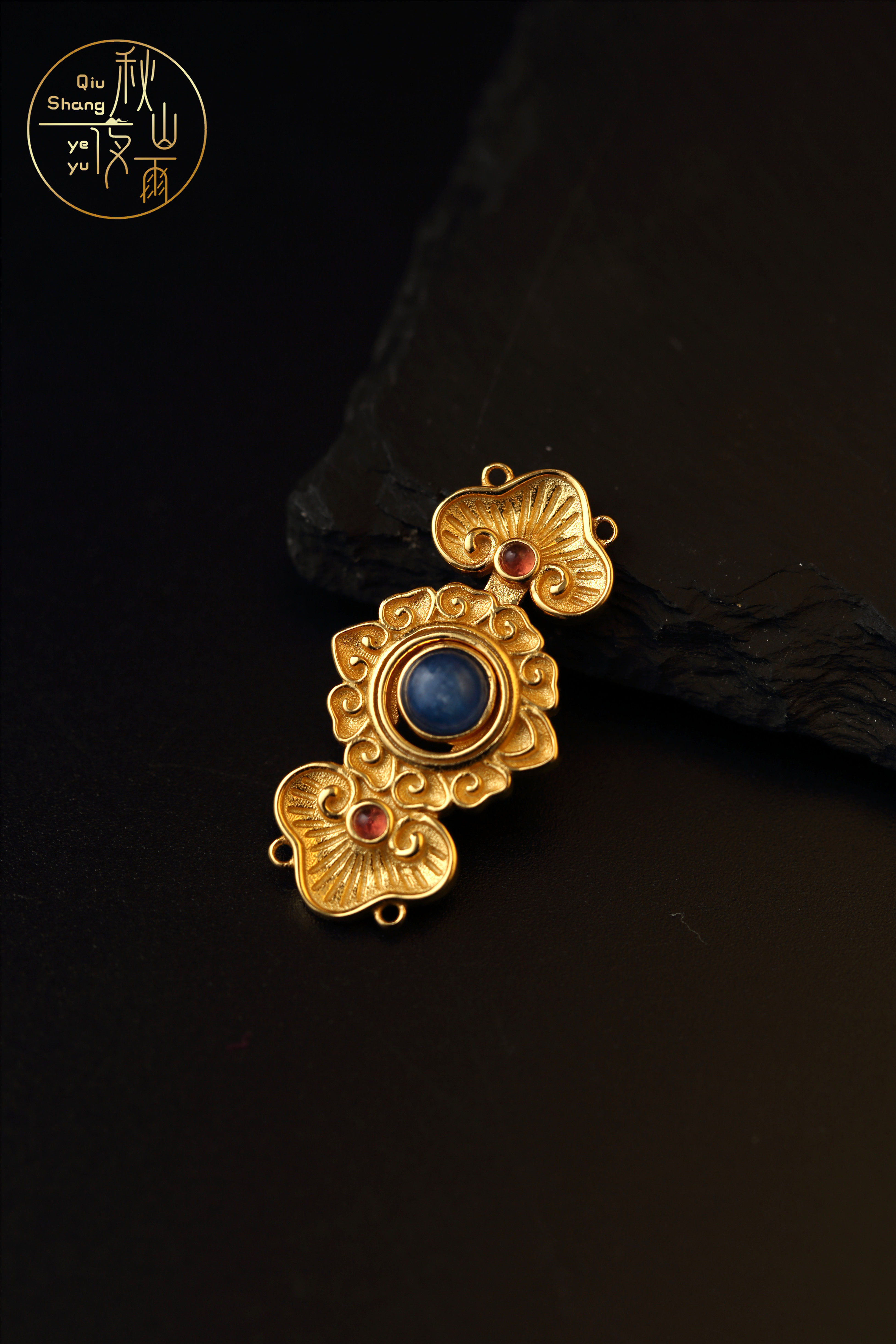 秋山夜雨 复原明代嵌宝云纹子母扣银镀金古代文创首饰新中式
