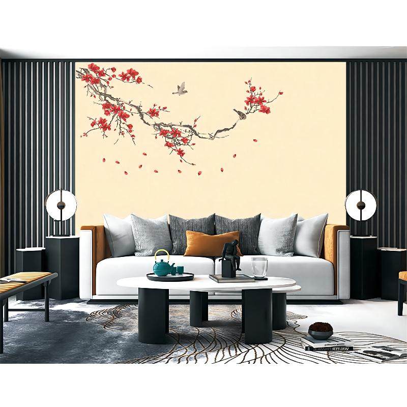 花鸟刺绣壁布新中式无缝沙发