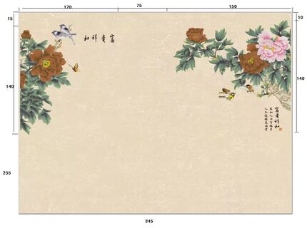 牡丹独秀刺绣背景墙布客厅沙发富贵中式装修红木家具壁画
