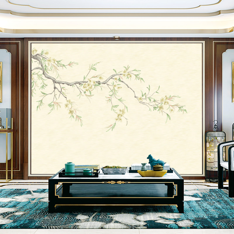 独绣刺绣无缝壁布清新雅致橙客厅电视沙发背景墙独秀布新中式