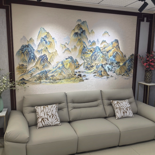 独绣彩金线刺绣无缝壁布山水千里江山客厅电视沙发背景墙独秀中式