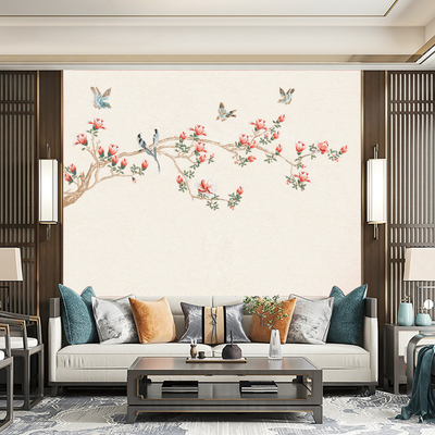 言绣独绣刺绣无缝壁布花鸟玉兰花客厅电视沙发背景墙独秀新中式