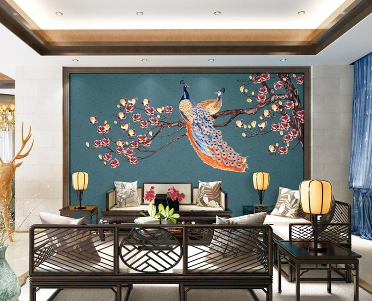 孔雀沙发独秀背景布画