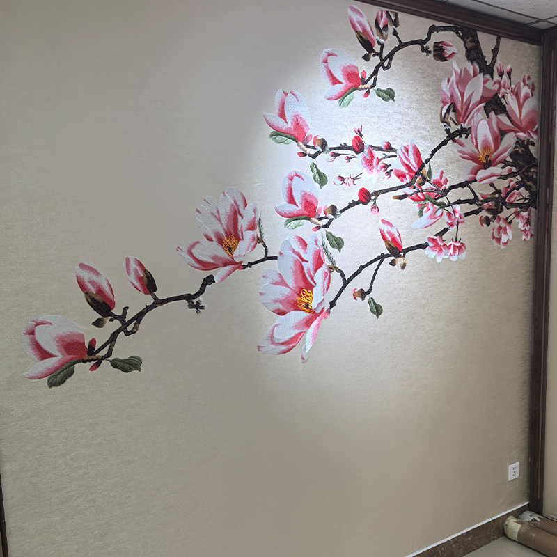 刺绣壁画独秀墙布独绣壁布新中式