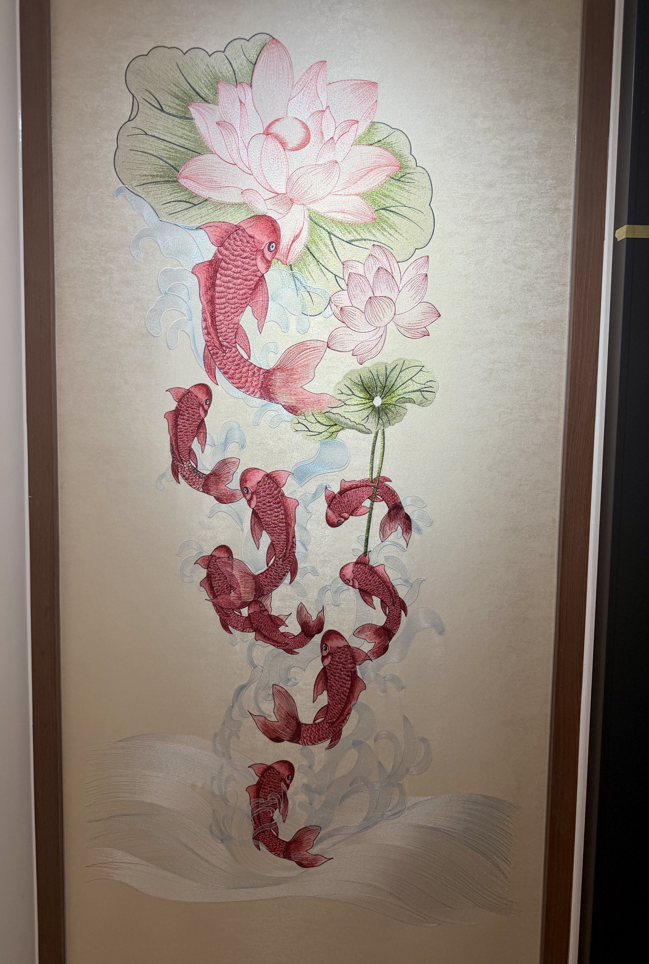 独秀苏绣墙布刺绣九鱼图轻奢背景