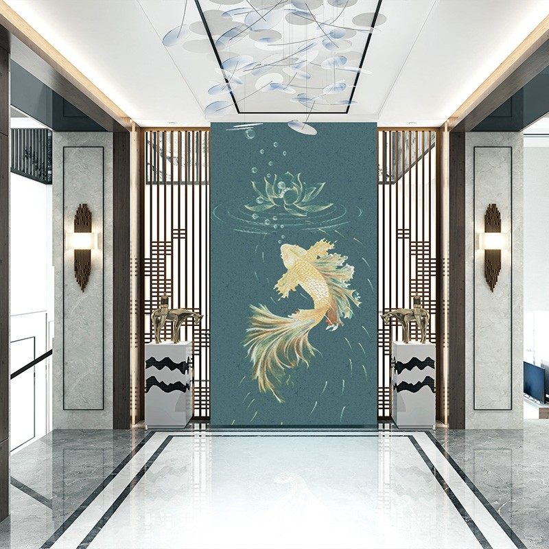 金色九鱼图玄关走廊背景