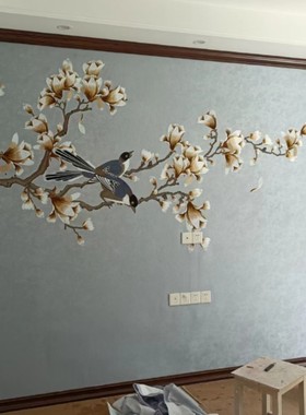 独绣墙布新古典独花刺绣背景客厅卧室餐厅独秀玉兰花鸟言绣壁布新