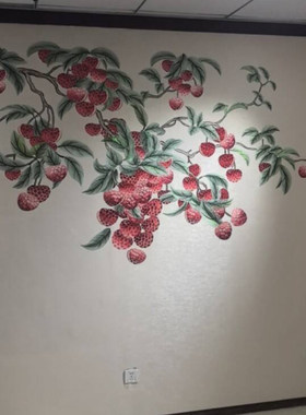 独绣刺绣无缝壁布荔枝大吉大荔客厅电视沙发背景墙独秀布新中式