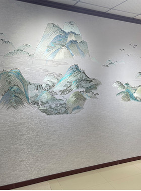 言绣新中式背景墙千里江山独绣秀刺绣墙布客厅彩金线沙发中式宋式