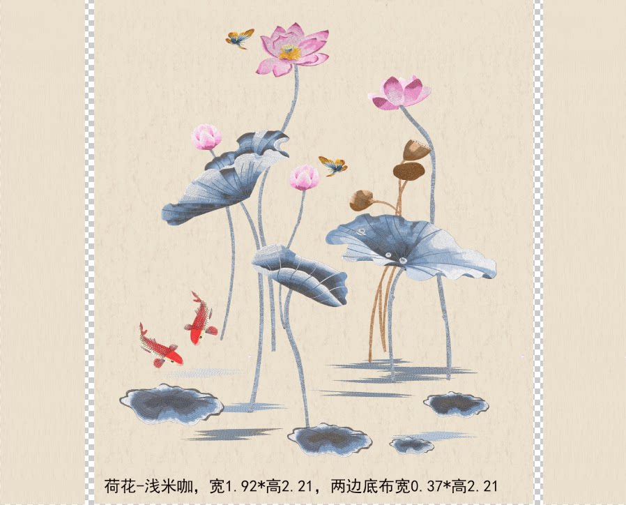 荷花客厅壁布言绣新中式刺绣