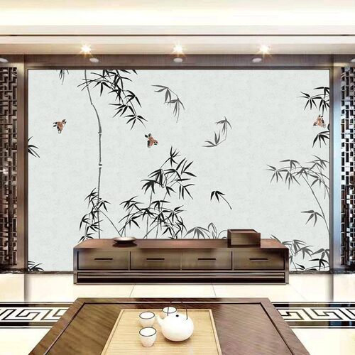 竹子客厅墙布言绣新中式无缝