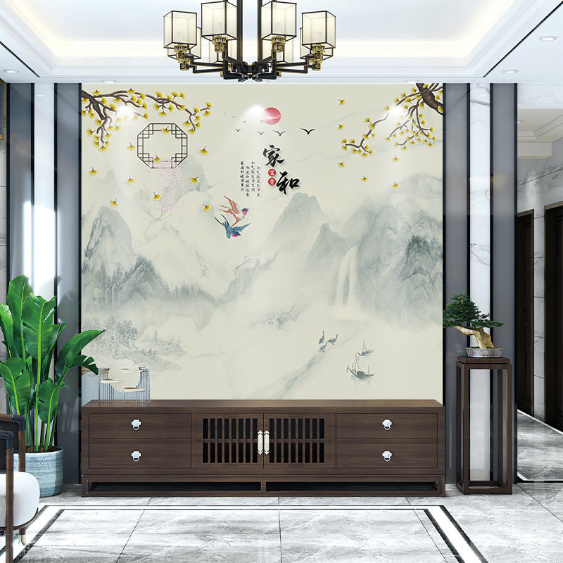 独绣刺绣无缝壁布花鸟印加绣家和富贵客厅电视沙发背景墙布新中式