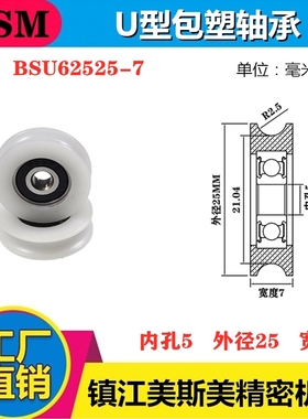 MSM包塑轴承滑轮U槽凹槽轨道轮导轮过线吊轮塑料轮BSU62525-7