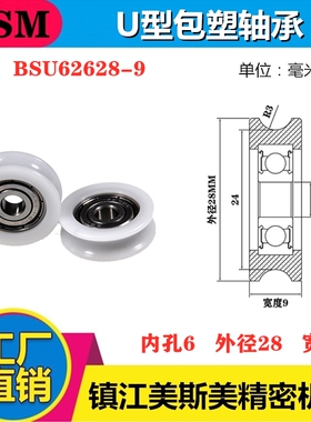 MSM包塑轴承滑轮U槽凹槽轨道轮导轮过线吊轮塑料轮耐磨BSU62628-9
