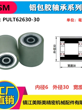 美斯美包胶轴承聚氨酯滑轮铝双轴承高承载耐磨滚轮PULT62630-30