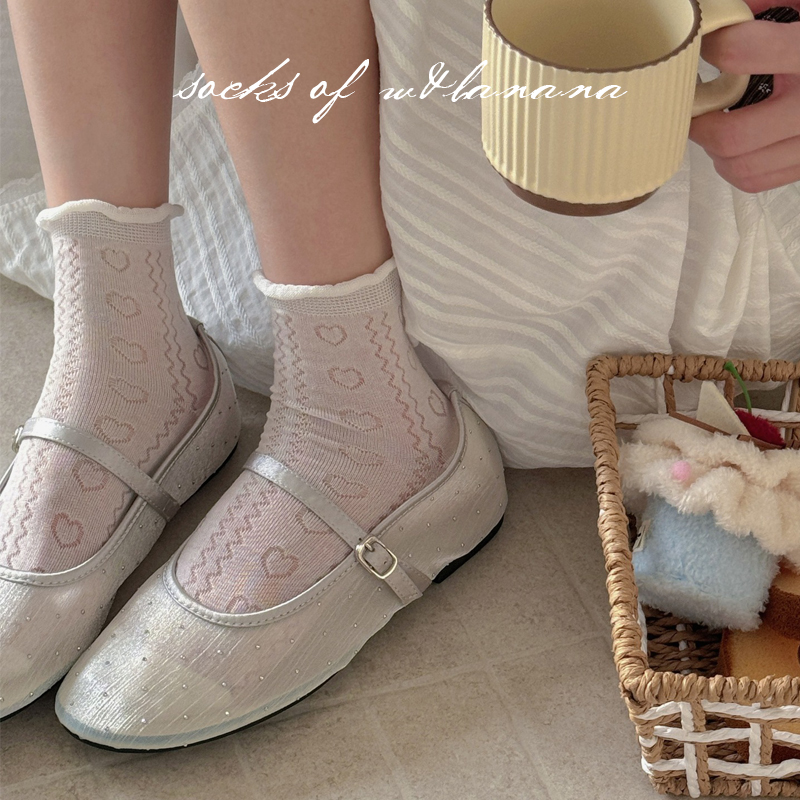 花边短筒夏季薄款袜子女镂空纯棉透气纯白色少女风可爱日系中筒袜