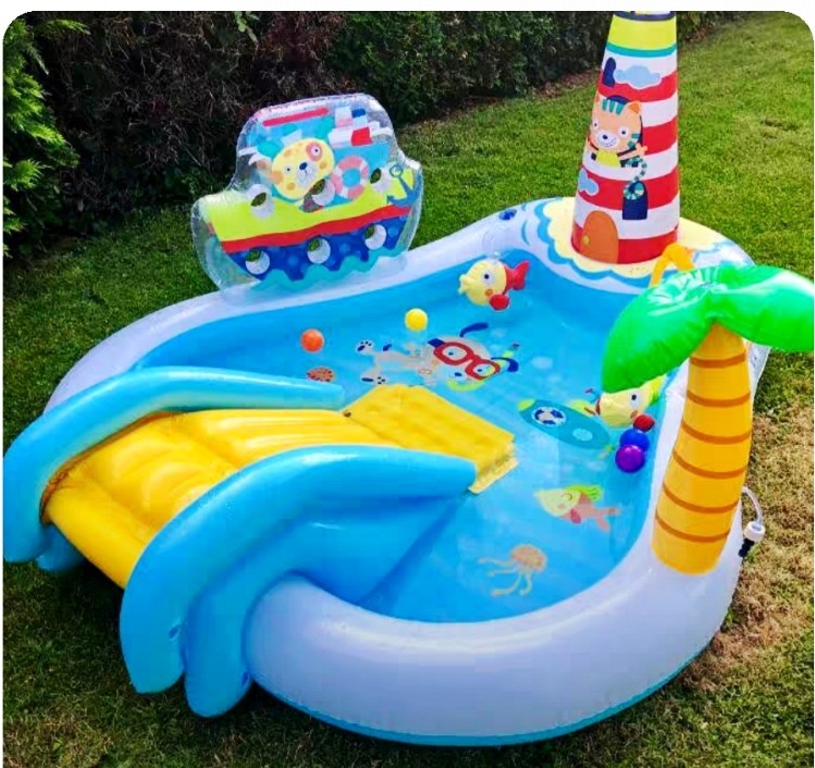 正品INTEX加厚滑梯喷水充气游泳池儿童钓鱼戏水池婴儿沙池海洋球