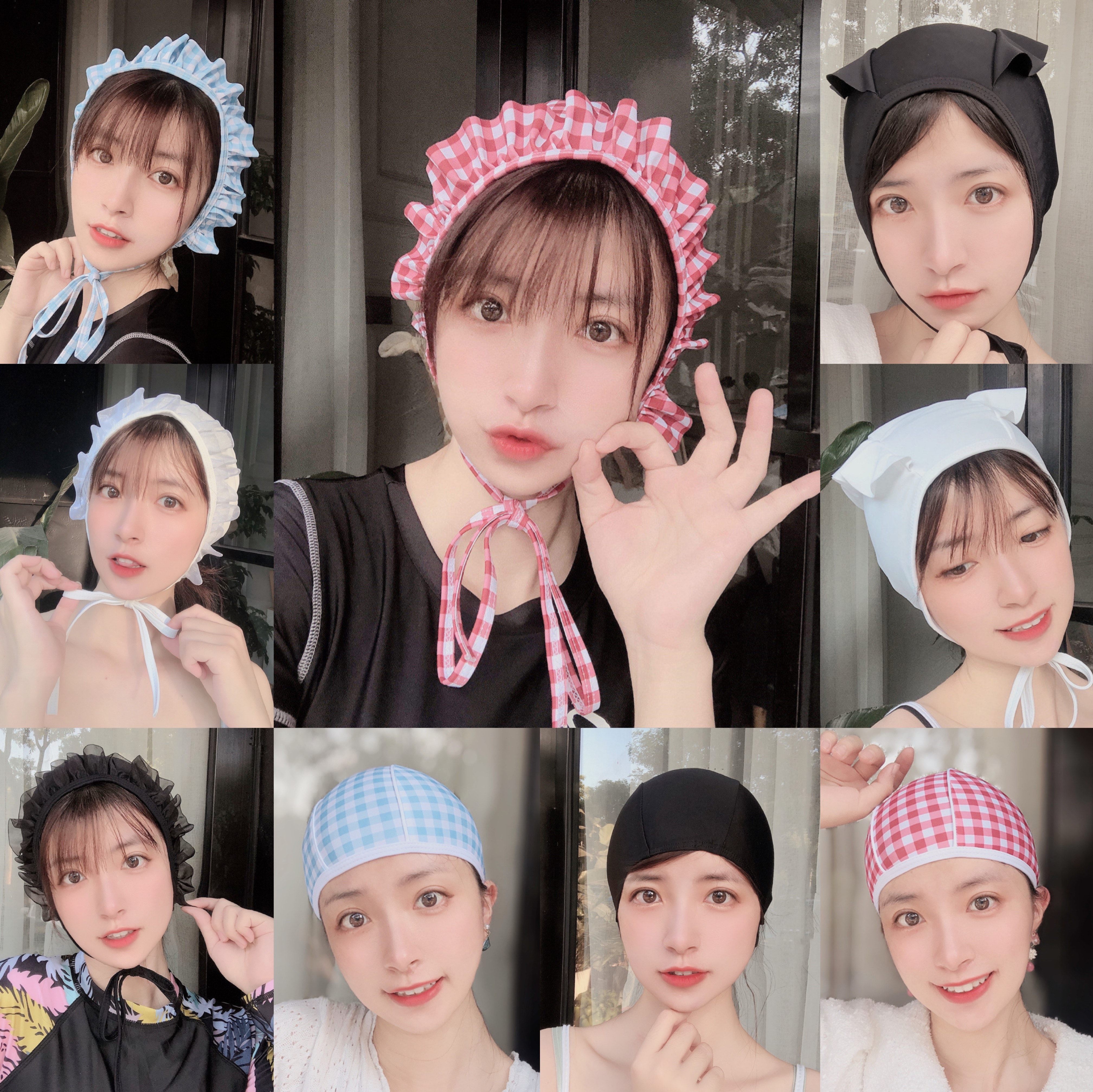 泳帽女加大布帽不勒头长短发学生成人时尚可爱韩国舒适格子游泳帽,运动/瑜伽/健身/球迷用品,泳帽,淘宝优惠券,粉丝福利购,淘宝优惠卷