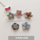 2021秋棉麻格子花朵胸针森女系甜美百搭别针包包配饰