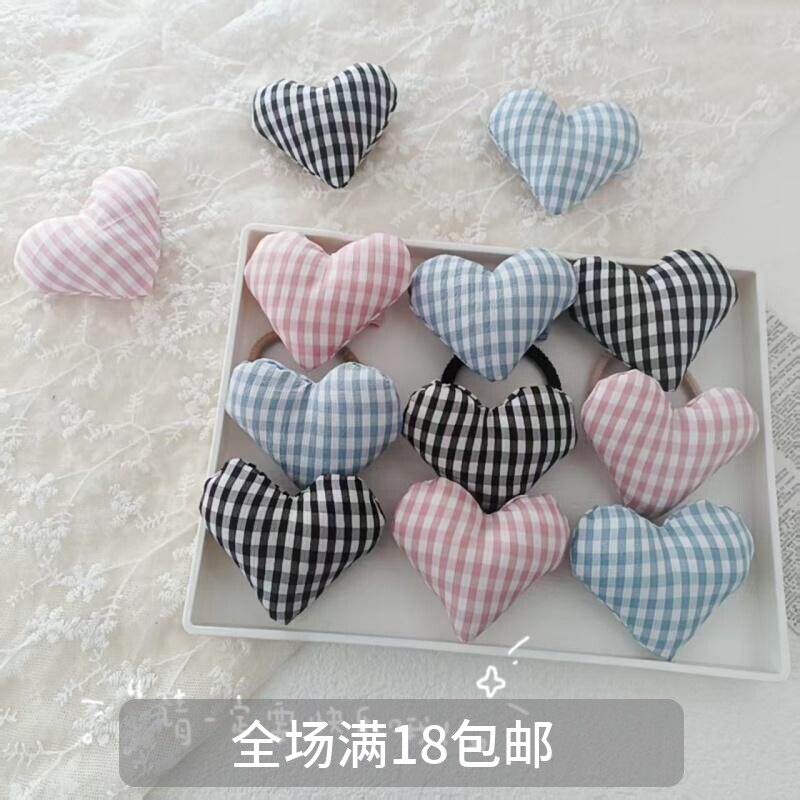 新款格子布艺桃心爱心胸针挂饰时尚个性潮包饰品配饰发绳发夹