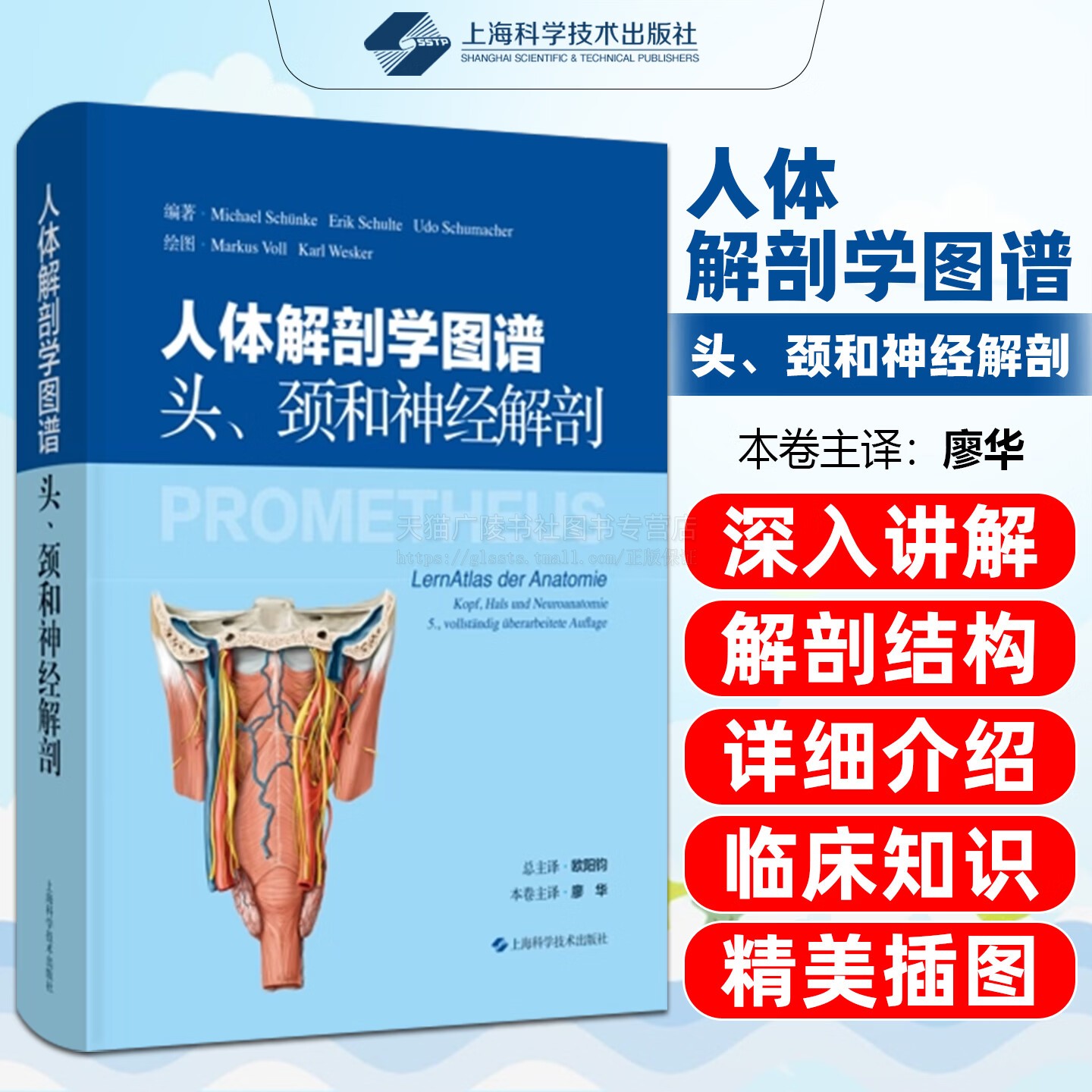 人体解剖学图谱头颈和神经解剖 耳鼻喉科康复科实用解剖图谱 医学专业学习参考书 临床神经解剖与头颈结构详解 上海科技出版社