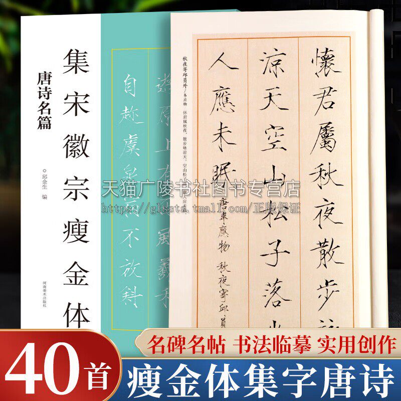 集宋徽宗瘦金体唐诗名篇简体旁注孟浩然李白王维李商隐杜甫宋之问孟郊刘长卿等赵佶楷书毛笔书法字帖成人学生临摹本 河南美术出