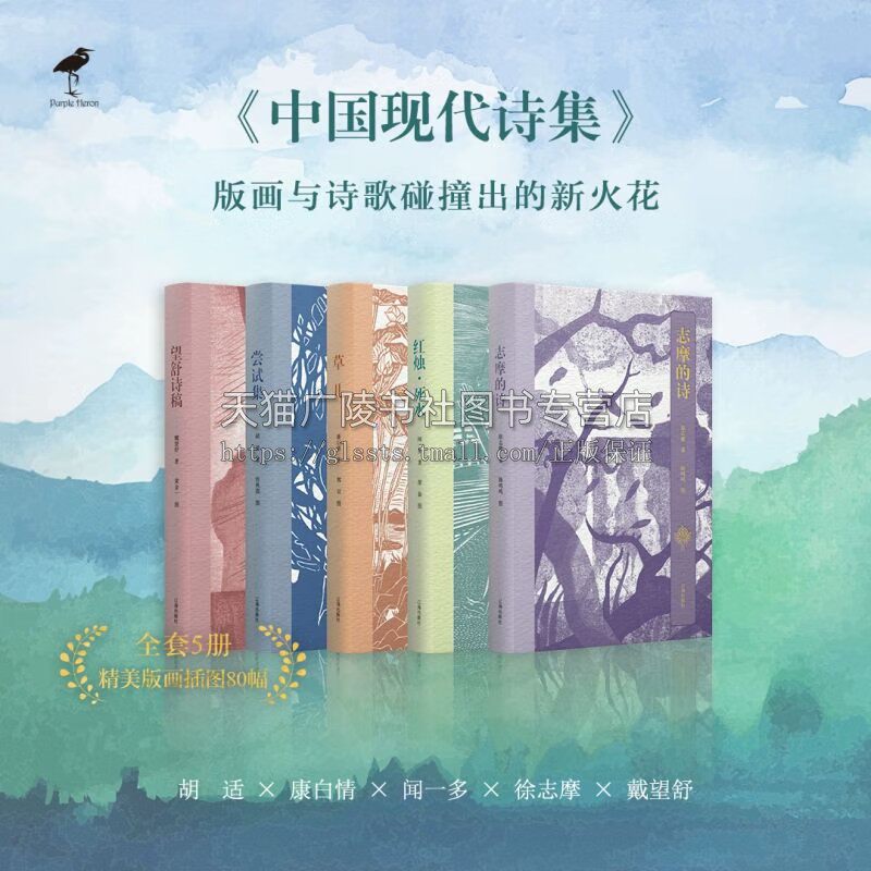 中国现代诗集（全套5册）胡适、康白情、闻一多、徐志摩、戴望舒诗人诗集 文学著作 中国现代文学史研究 辽海出版社