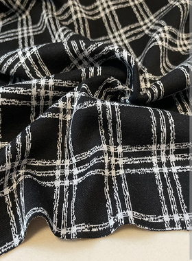 秋冬新款弹力黑白色格子阔腿裤布料套装裙子外套经典格子时装面料