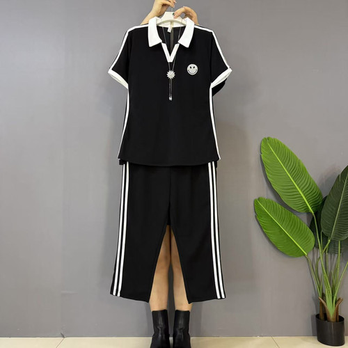大码女装2026夏季新款时尚气质显瘦套装洋气减龄上衣+裤子两件套