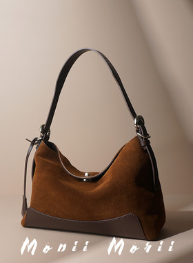 怪兽君法式高级感磨砂牛皮腋下包通勤单肩包女包包斜挎包真皮手提