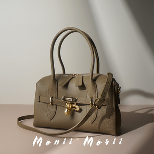 怪兽君小众真皮波士顿枕头包时尚 头层牛皮手拎包通勤斜挎包包包潮