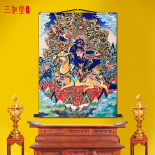 吉祥天母唐卡藏式画像聚财幸福财富事业玄关佛堂供奉丝绸卷轴挂画