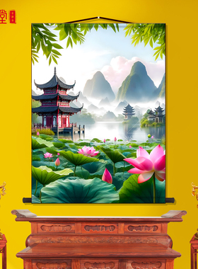 山水画佛道仙暗堂背景挂画