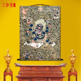 藏传唐卡六臂玛哈嘎拉佛菩萨画像六臂金刚挂画密宗大黑天护法供奉