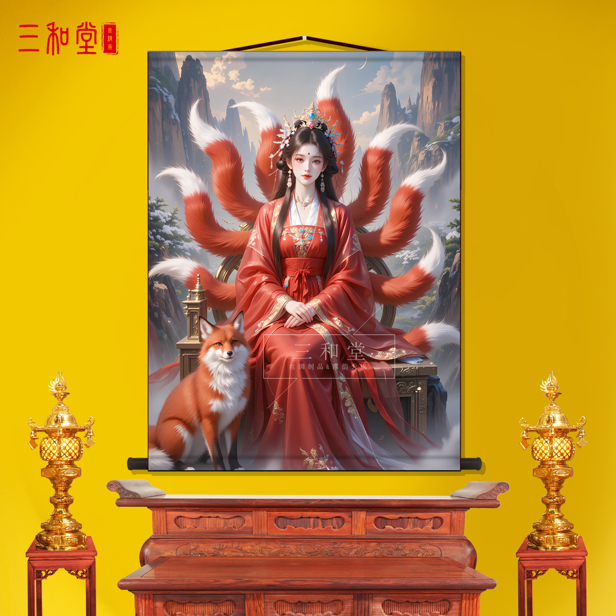 胡家红狐娘娘挂画九尾狐真身