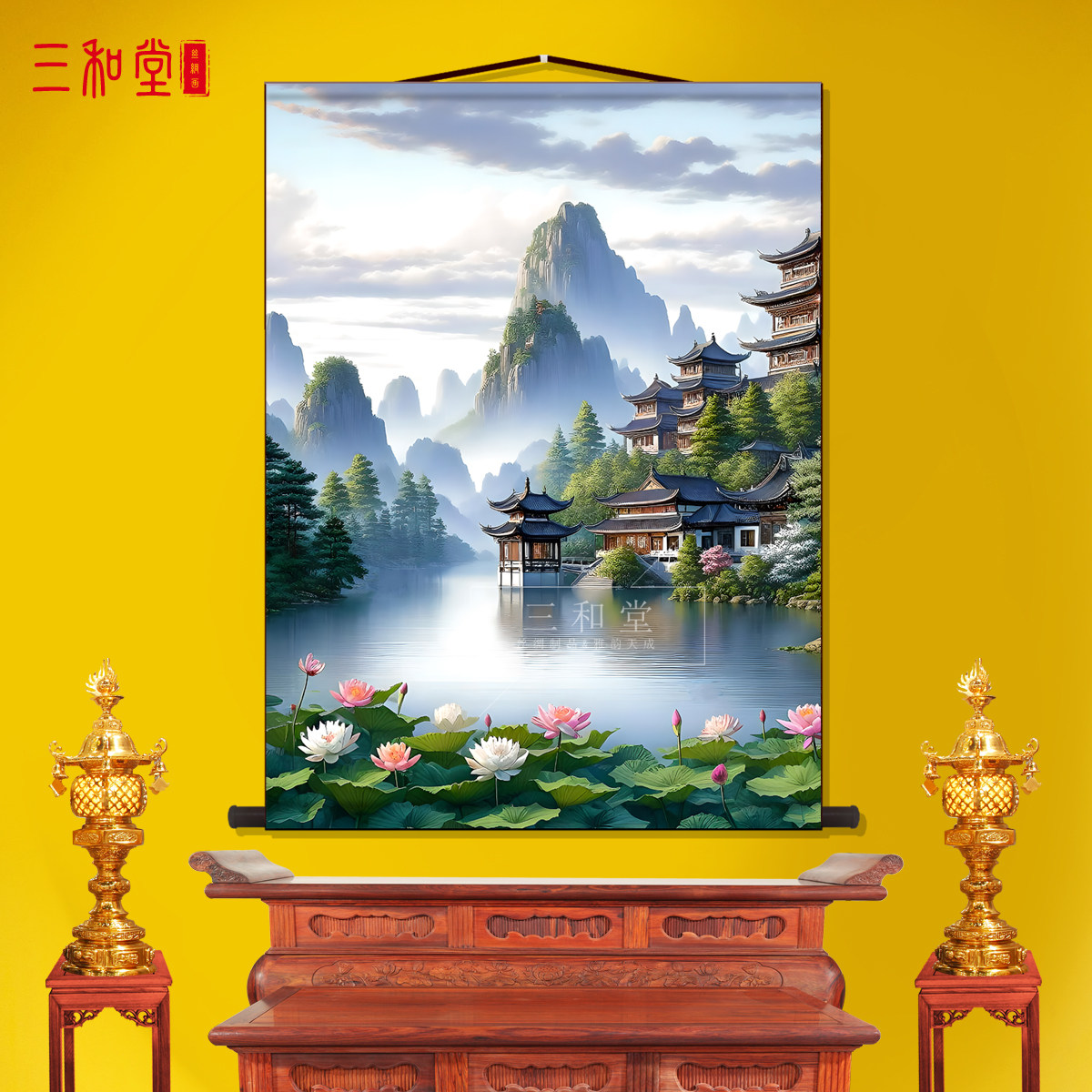 山水画佛道仙暗堂背景挂画仙境山水风景东北仙家招财无活物亭子画,家居饰品,国画,淘宝优惠券,粉丝福利购,淘宝优惠卷