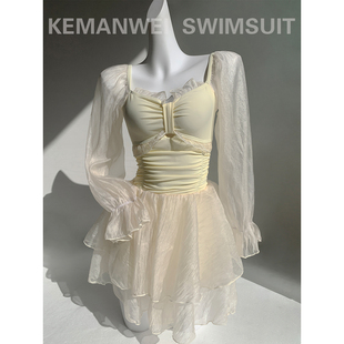 【皎皎月光】连体泳衣微胖女孩显瘦遮肉仙气纯欲纱裙度假温泉泳装