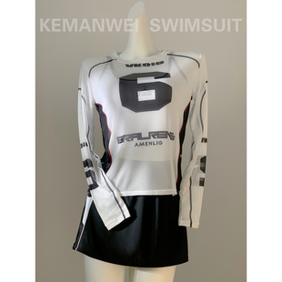 罩衫 长袖 分体泳衣女三件套运动休闲风保守裙裤 泡温泉 豆蔻年华