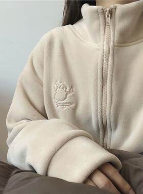 秋冬新款巨暖小火炉加厚仿羊羔绒高领拉链卫衣开衫女保暖绒衫外套