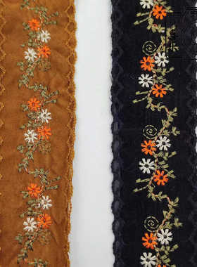 4/5cm 宽 日单绣花花边 刺绣小翠花织带 棕色 黑色 发卡 花边材料