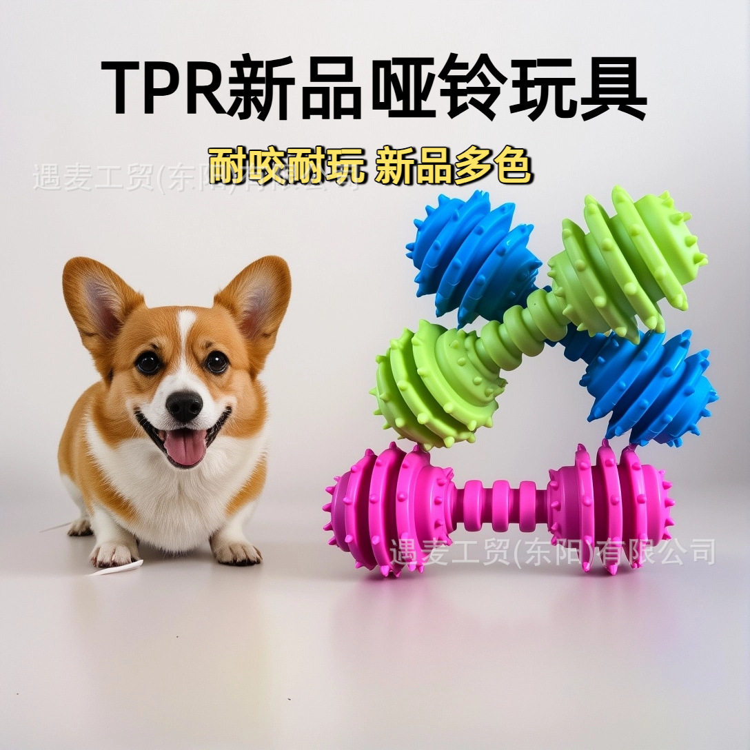 TPR玩具宠物狗狗大狗玩具新品发声哑铃带刺 商超跨境热款厂家批发