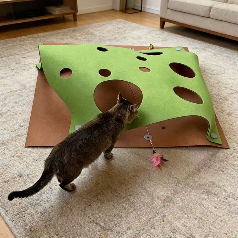 猫咪钻钻乐玩具加厚毛毡材质猫抓板猫咪钻洞玩具毯宠物游戏垫