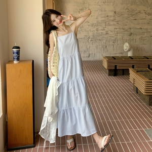 蕾丝不规则T恤连衣裙套装女夏叠穿格子吊带裙两件套绝美ootd爆款图片