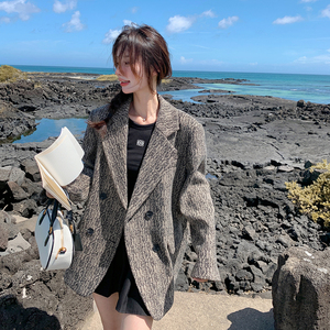 韩版灰色西装毛呢外套女2025春季新款宽松气质高级感短款呢子大衣图片