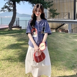休闲复古刺绣格子衬衫半身裙套装女夏2025新款小个子两件套高级感，女装套装/套裙，浙宝186