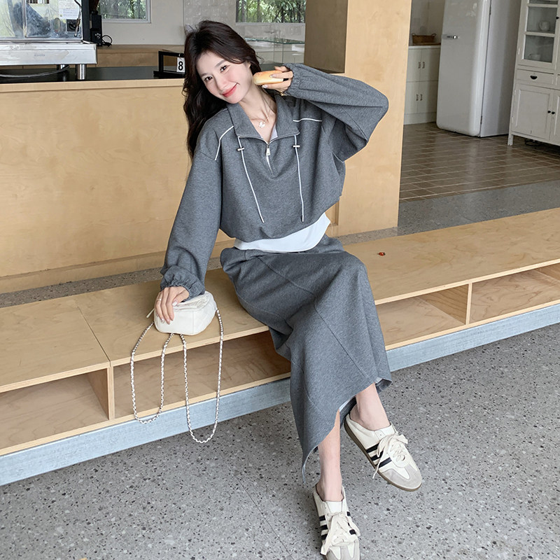 现货春新款深灰色针织两件套套装女套裙8078p175k258,女装套装/套裙,浙宝186