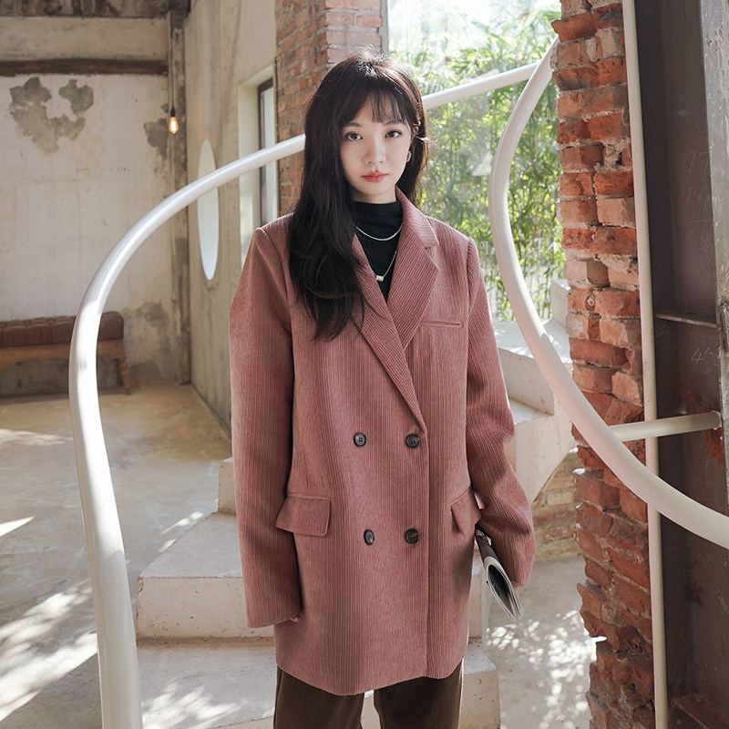 春新款宽松灯芯绒西装外套女装休闲百搭显瘦上衣,女装西装,韩秀