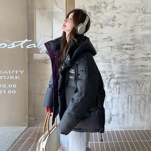 新款贴标加厚连帽男女同款黑色羽绒服外套 8056p295k448图片